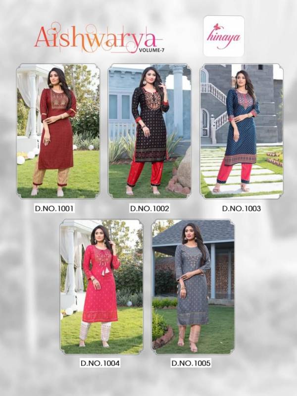 Hinaya Aishwarya 7 Rayon Printed Fancy Wear Latest Kurti Collection
